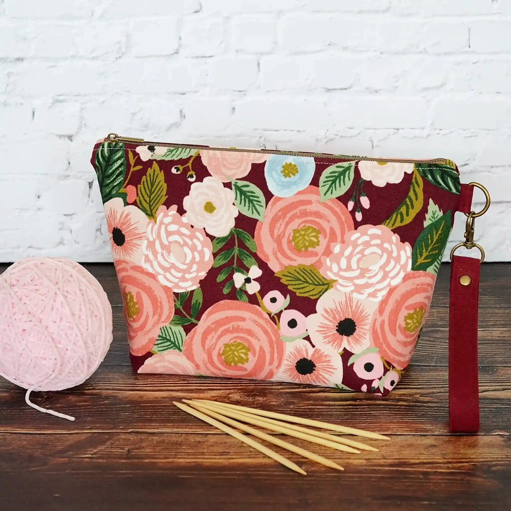 Burgundy Canvas WIP Bag with Removable Strap
