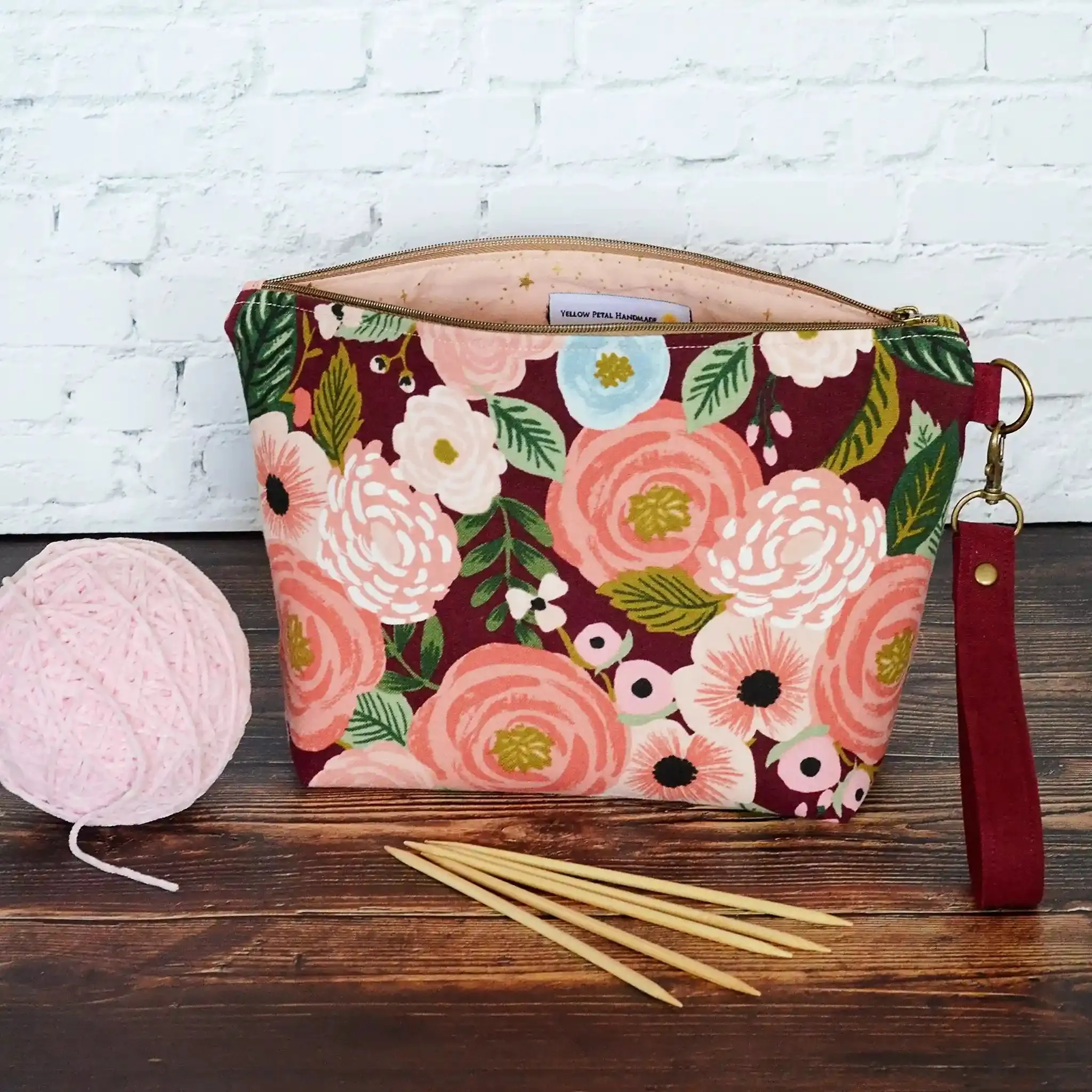 Burgundy Canvas WIP Bag with Removable Strap