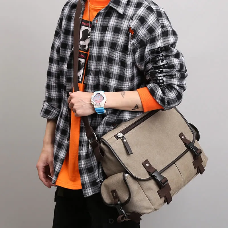 Canvas Messenger Bag Vintage Crossbody Shoulder Bag Laptop Bag Briefcase