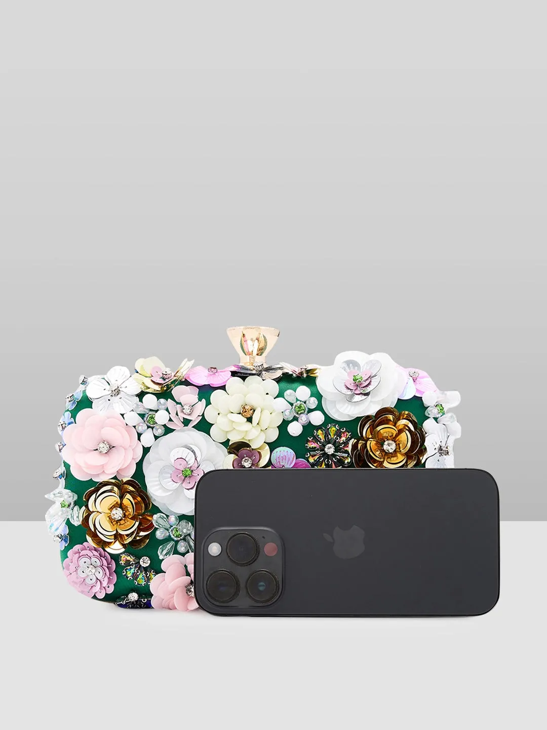 Caprese Ava Floral Clutch Box Small Dark Green - Stylish Bag for Festive Events