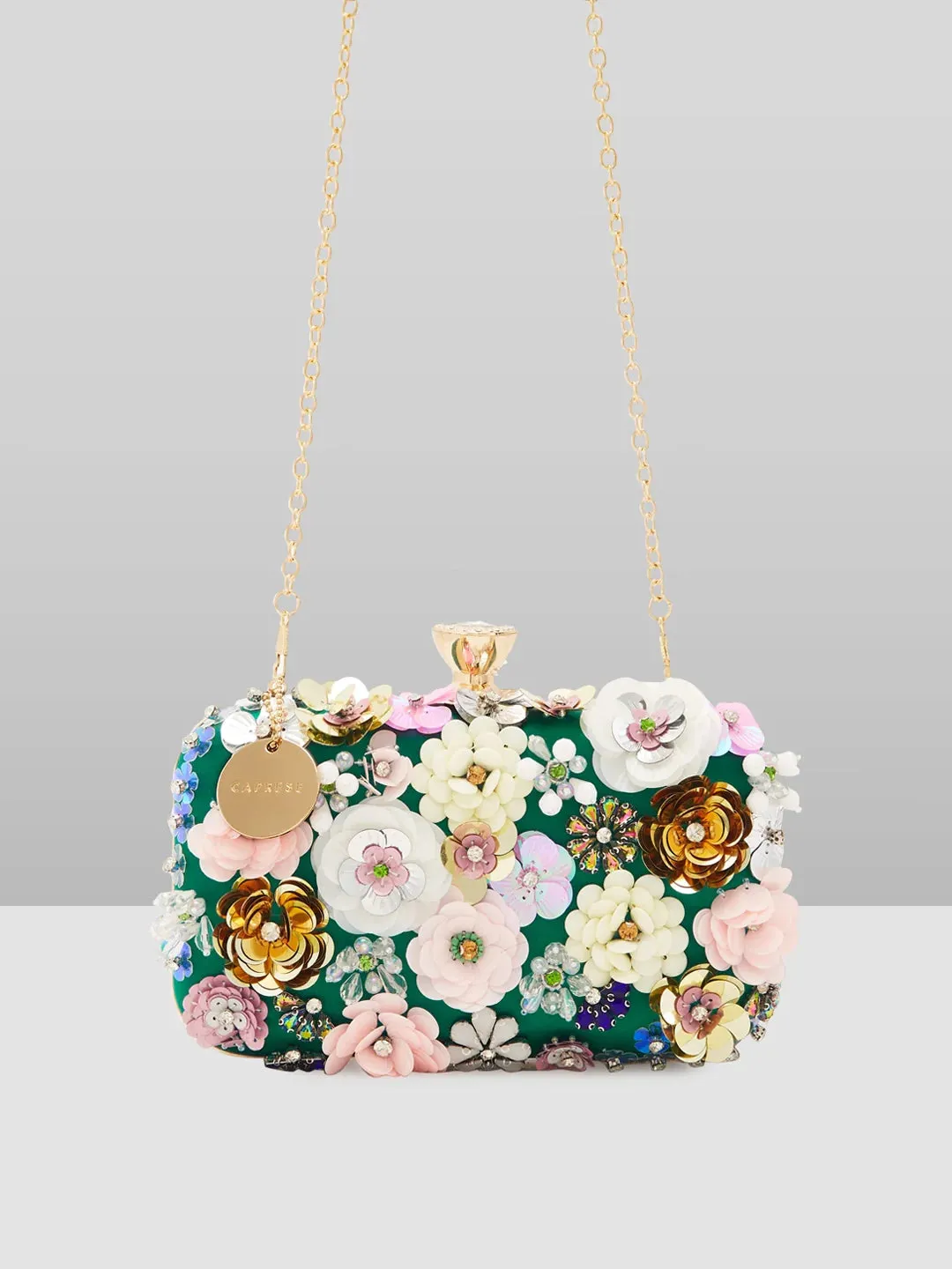 Caprese Ava Floral Clutch Box Small Dark Green - Stylish Bag for Festive Events