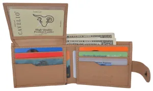 Cavelio Genuine Leather Bifold Card ID Holder Men's Tan Wallet W/ Snap Closure