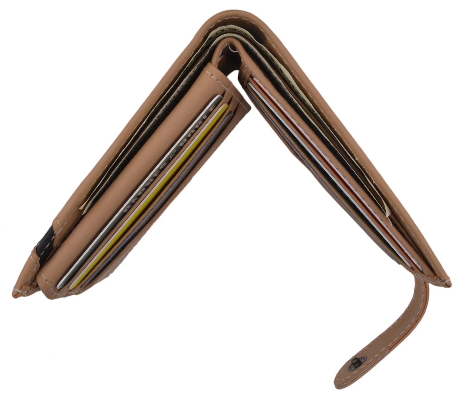 Cavelio Genuine Leather Bifold Card ID Holder Men's Tan Wallet W/ Snap Closure