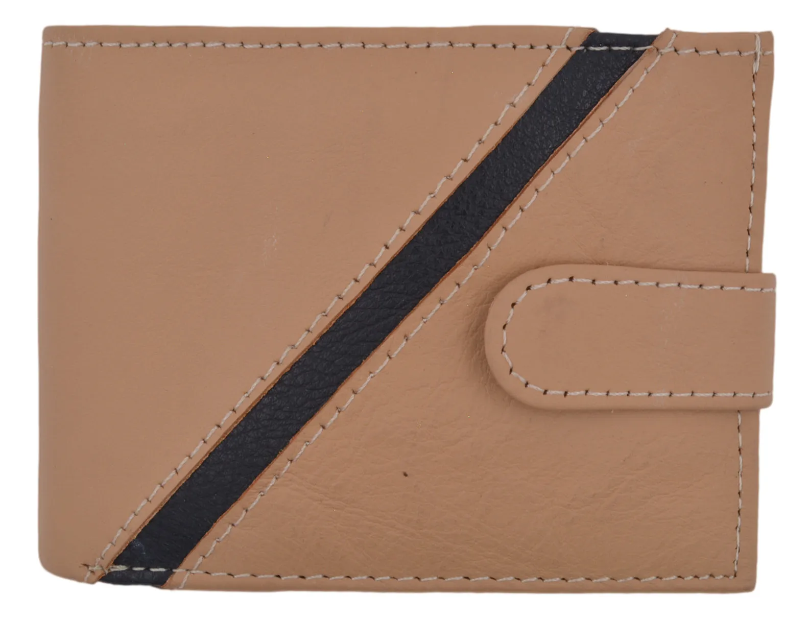Cavelio Genuine Leather Bifold Card ID Holder Men's Tan Wallet W/ Snap Closure