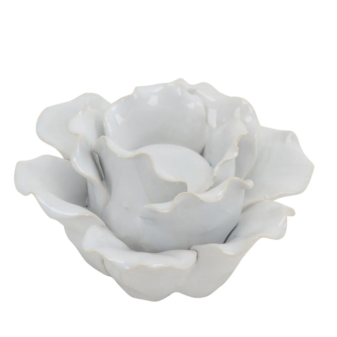 CERAMIC 6" ROSE TEALIGHT HOLDER, WHITE