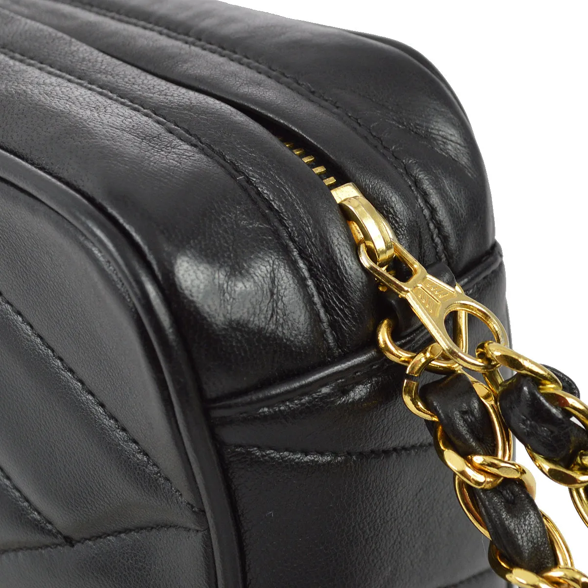Chanel 1994-1996 Black Lambskin V Stitch Camera Bag Mini