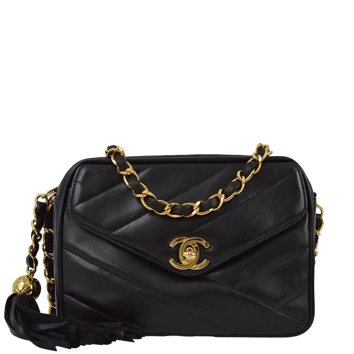 Chanel 1994-1996 Black Lambskin V Stitch Camera Bag Mini