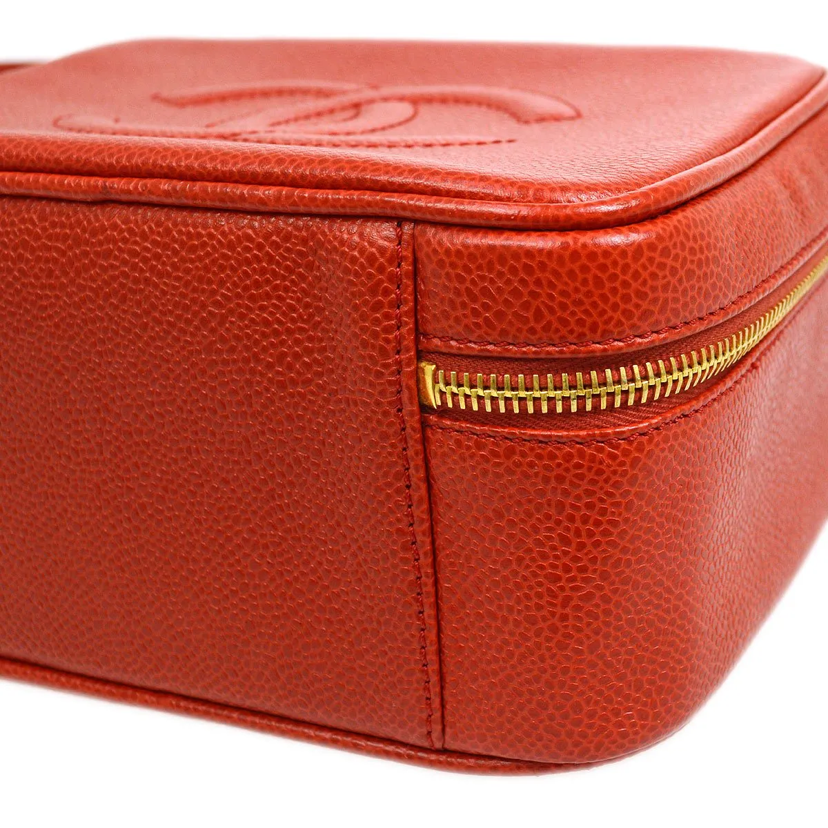 CHANEL 1997-1999 Red Caviar Lunch Box Vanity Small 06253