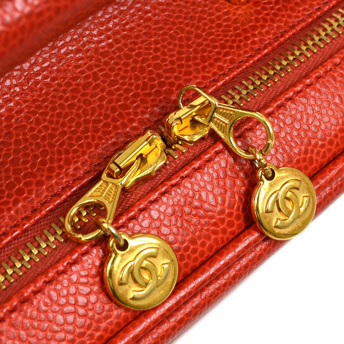 CHANEL 1997-1999 Red Caviar Lunch Box Vanity Small 06253