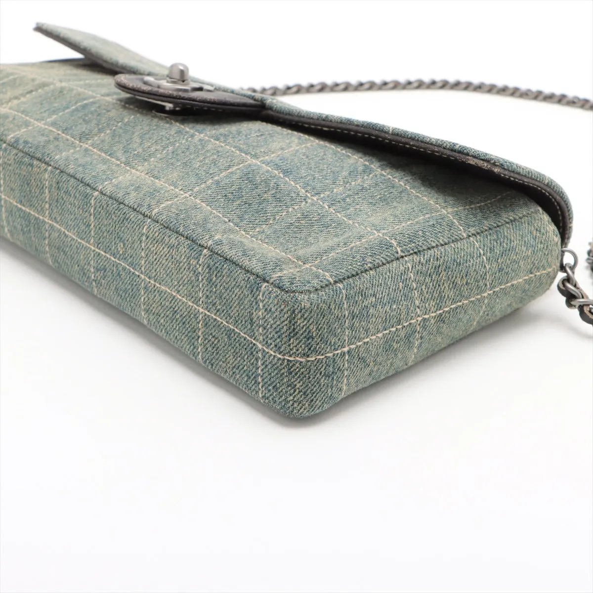Chanel Chocolate Bar Denim Chain Shoulder Bag Blue Silver G  6th