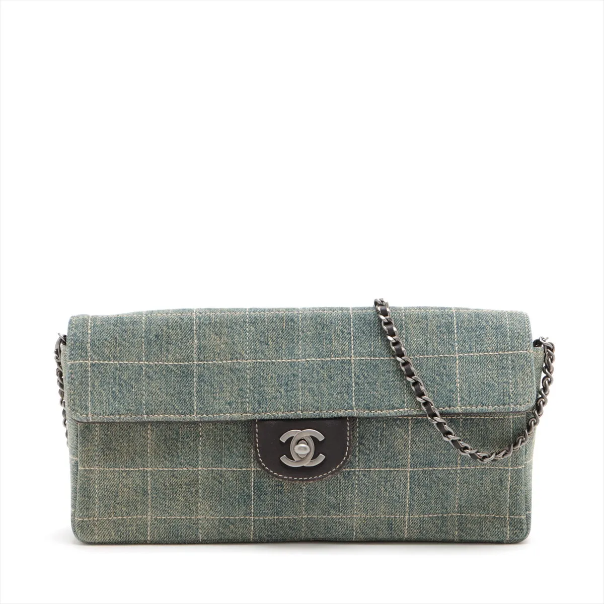 Chanel Chocolate Bar Denim Chain Shoulder Bag Blue Silver G  6th
