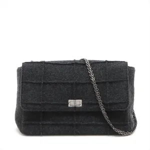 Chanel Chocolate Bar Wool Single Flap Double Chain Bag 2.55 Black Silver Gold  5th