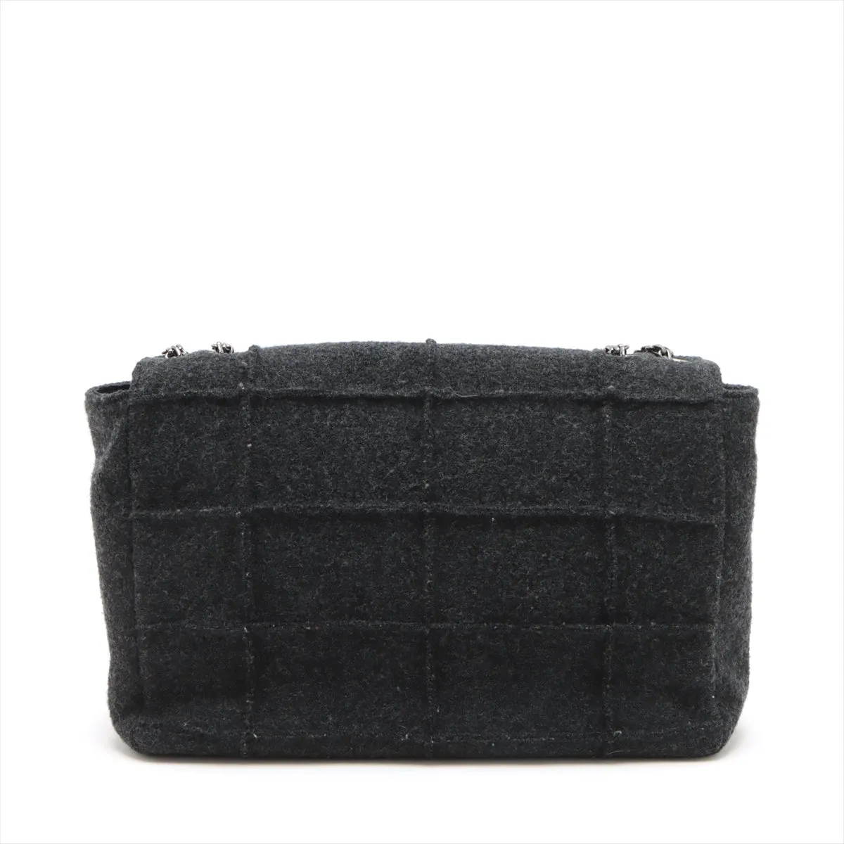 Chanel Chocolate Bar Wool Single Flap Double Chain Bag 2.55 Black Silver Gold  5th