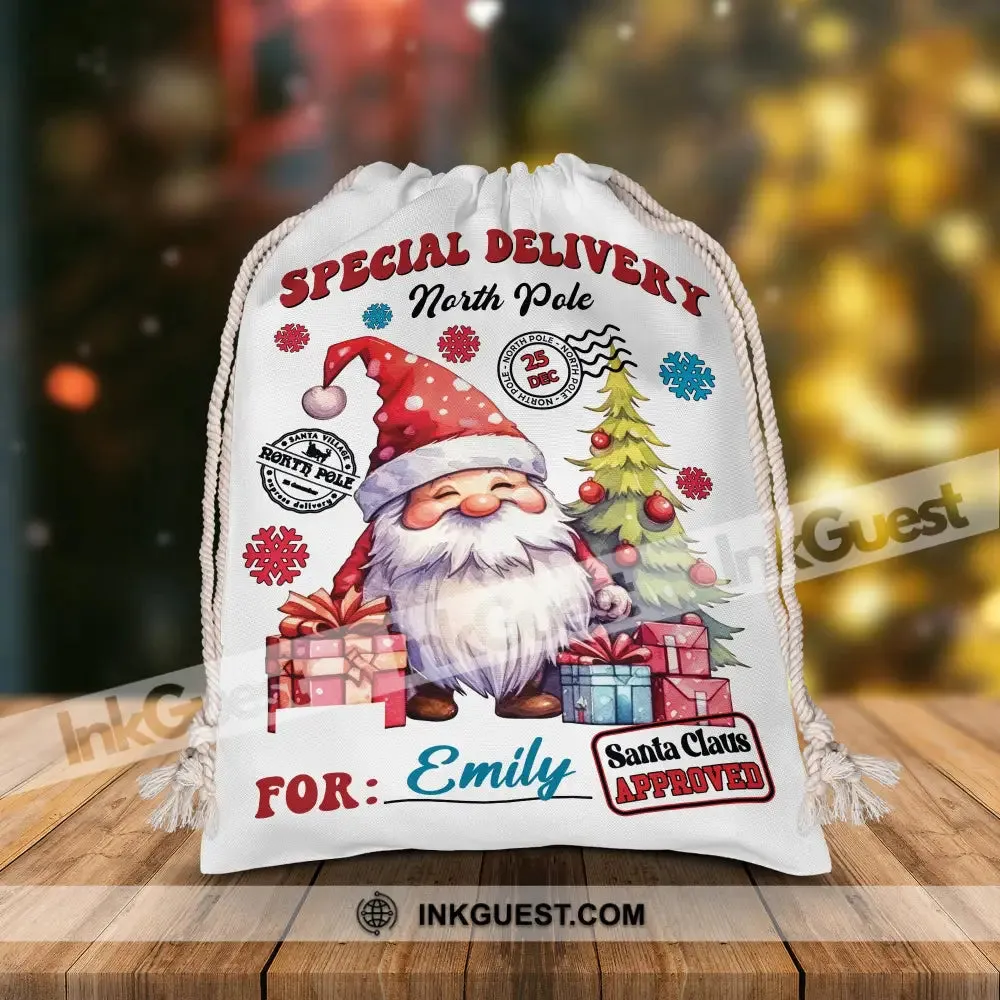 Christmas Special Delivery North Pole For Kid - Custom Name, Personalized String Bag, Christmas Gift