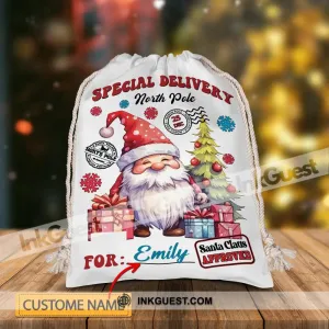 Christmas Special Delivery North Pole For Kid - Custom Name, Personalized String Bag, Christmas Gift