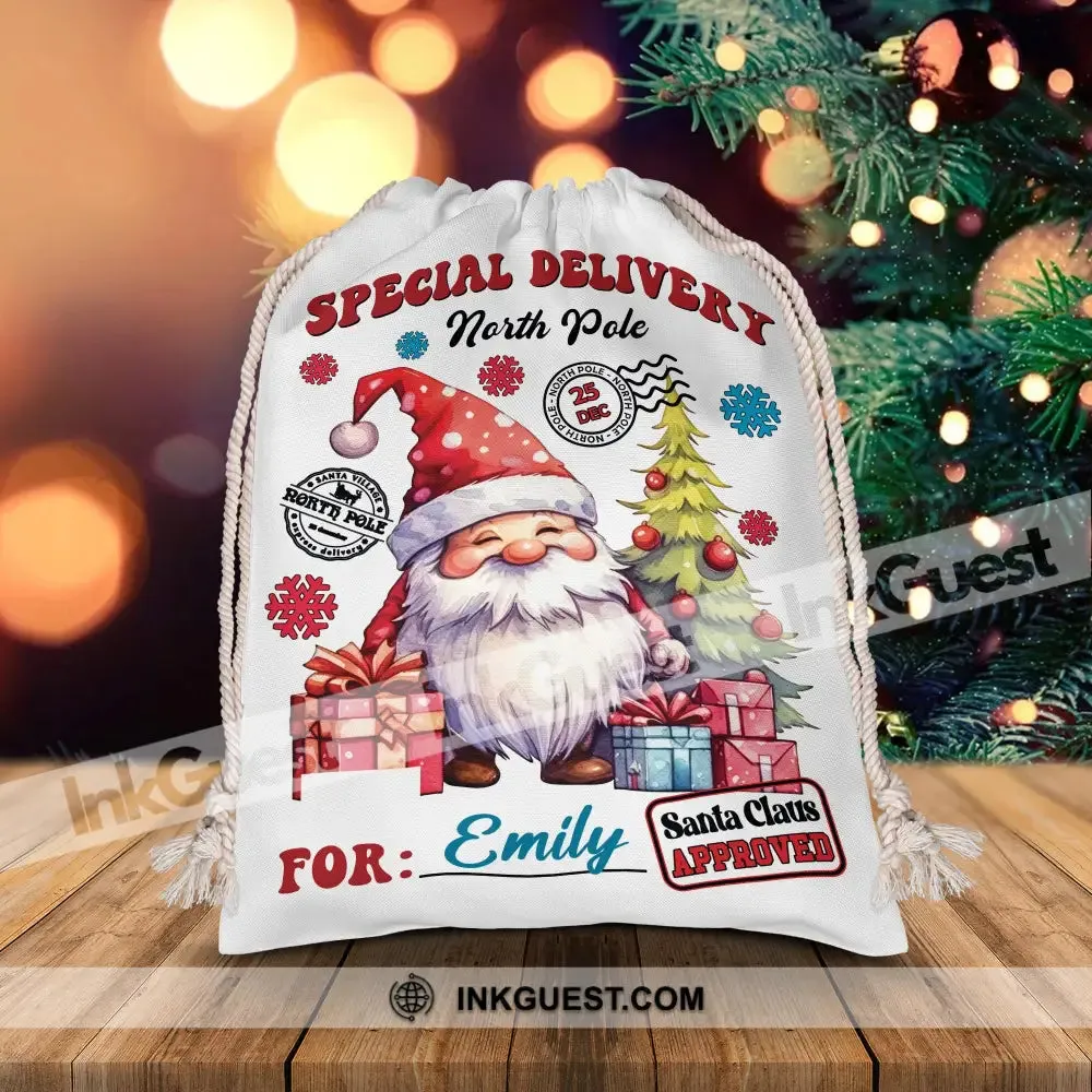 Christmas Special Delivery North Pole For Kid - Custom Name, Personalized String Bag, Christmas Gift