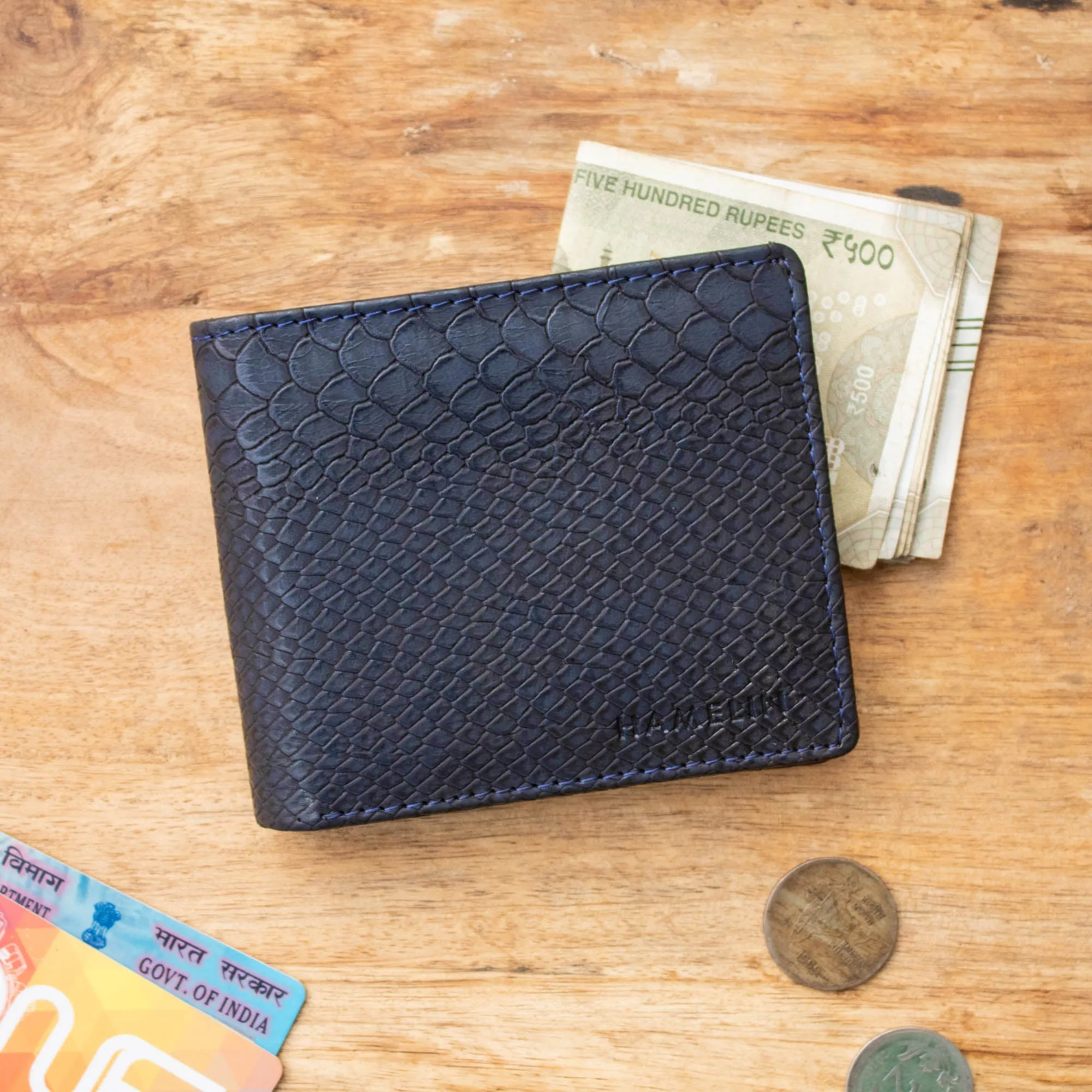 Classic RFID Vegan Wallet for Men (Navy Blue Croc)