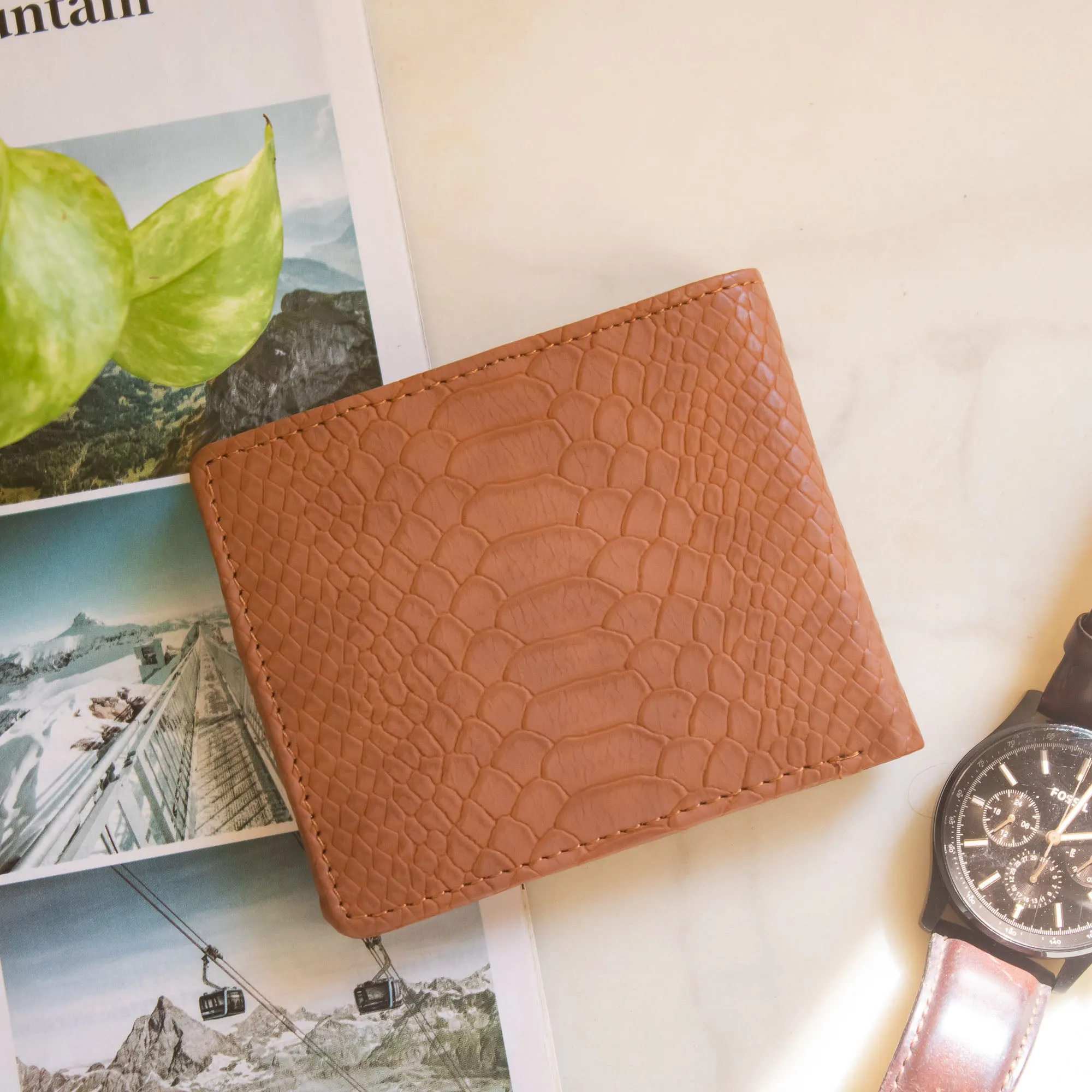 Classic RFID Vegan Wallet for Men (Tan Croc)