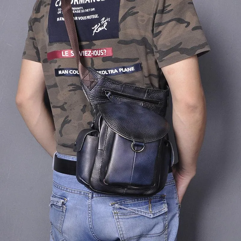 Coffee Leather Men Belt Pouch Vintage Drop Leg Bag Biker Purse Side Belt Bag for Men