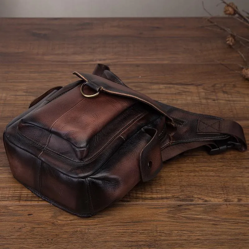 Coffee Leather Men Belt Pouch Vintage Drop Leg Bag Biker Purse Side Belt Bag for Men
