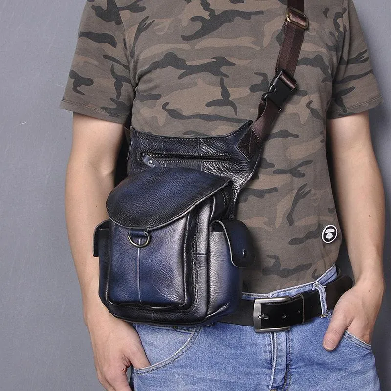 Coffee Leather Men Belt Pouch Vintage Drop Leg Bag Biker Purse Side Belt Bag for Men
