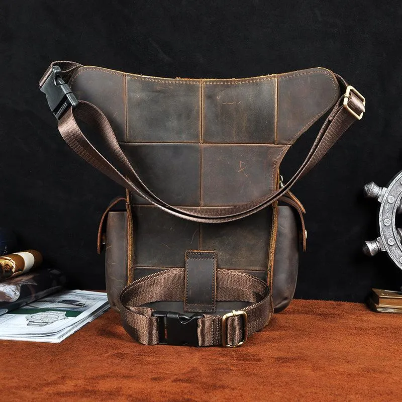 Coffee Leather Men Belt Pouch Vintage Drop Leg Bag Biker Purse Side Belt Bag for Men