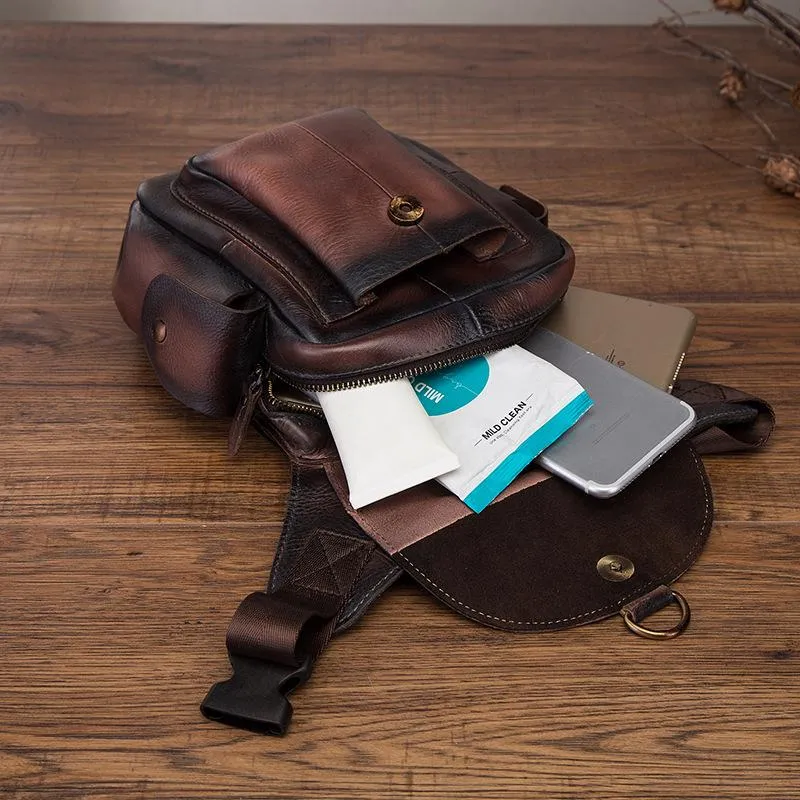 Coffee Leather Men Belt Pouch Vintage Drop Leg Bag Biker Purse Side Belt Bag for Men