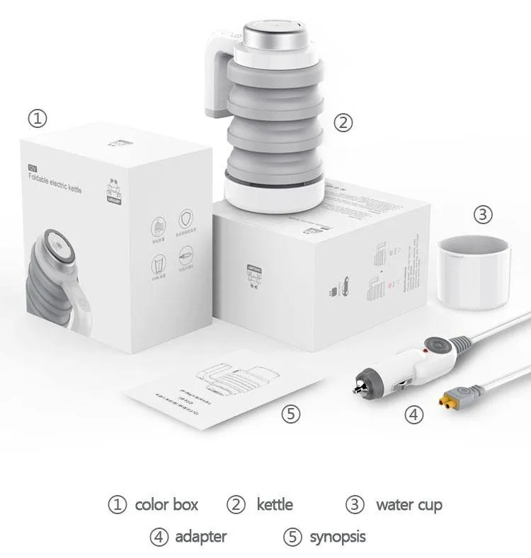 Collapsible Design Food Grade Material Mini Foldable Electric Kettle 12V DC