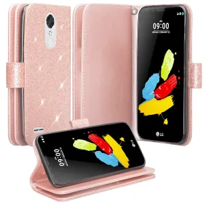 Coolpad Illumina Case,Legacy Go Case,  [Wrist Strap] Glitter Faux Leather Flip Credit Card Holder [Kickstand Feature] Protective Wallet Case Clutch Case -Rose Gold