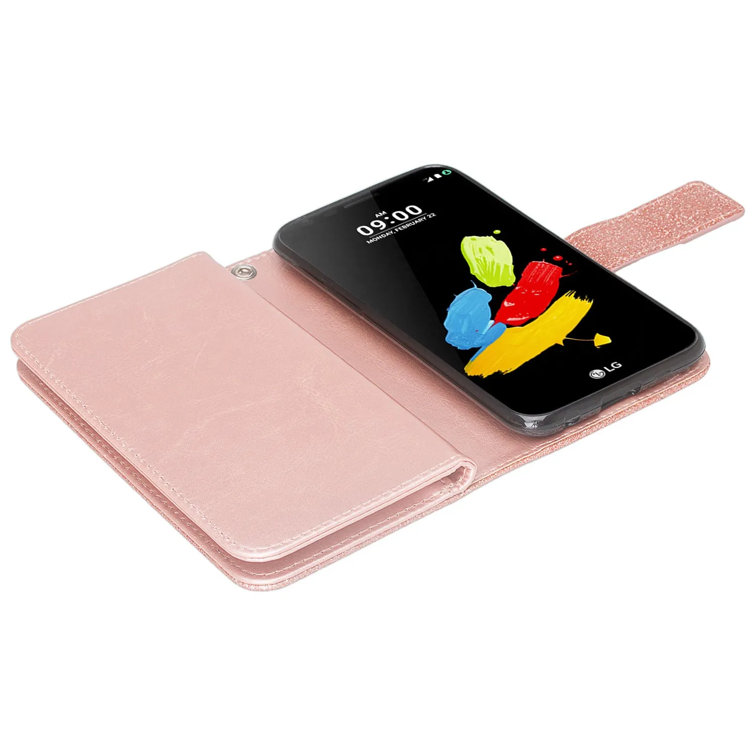 Coolpad Illumina Case,Legacy Go Case,  [Wrist Strap] Glitter Faux Leather Flip Credit Card Holder [Kickstand Feature] Protective Wallet Case Clutch Case -Rose Gold