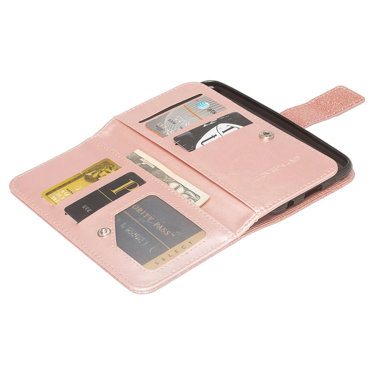 Coolpad Illumina Case,Legacy Go Case,  [Wrist Strap] Glitter Faux Leather Flip Credit Card Holder [Kickstand Feature] Protective Wallet Case Clutch Case -Rose Gold