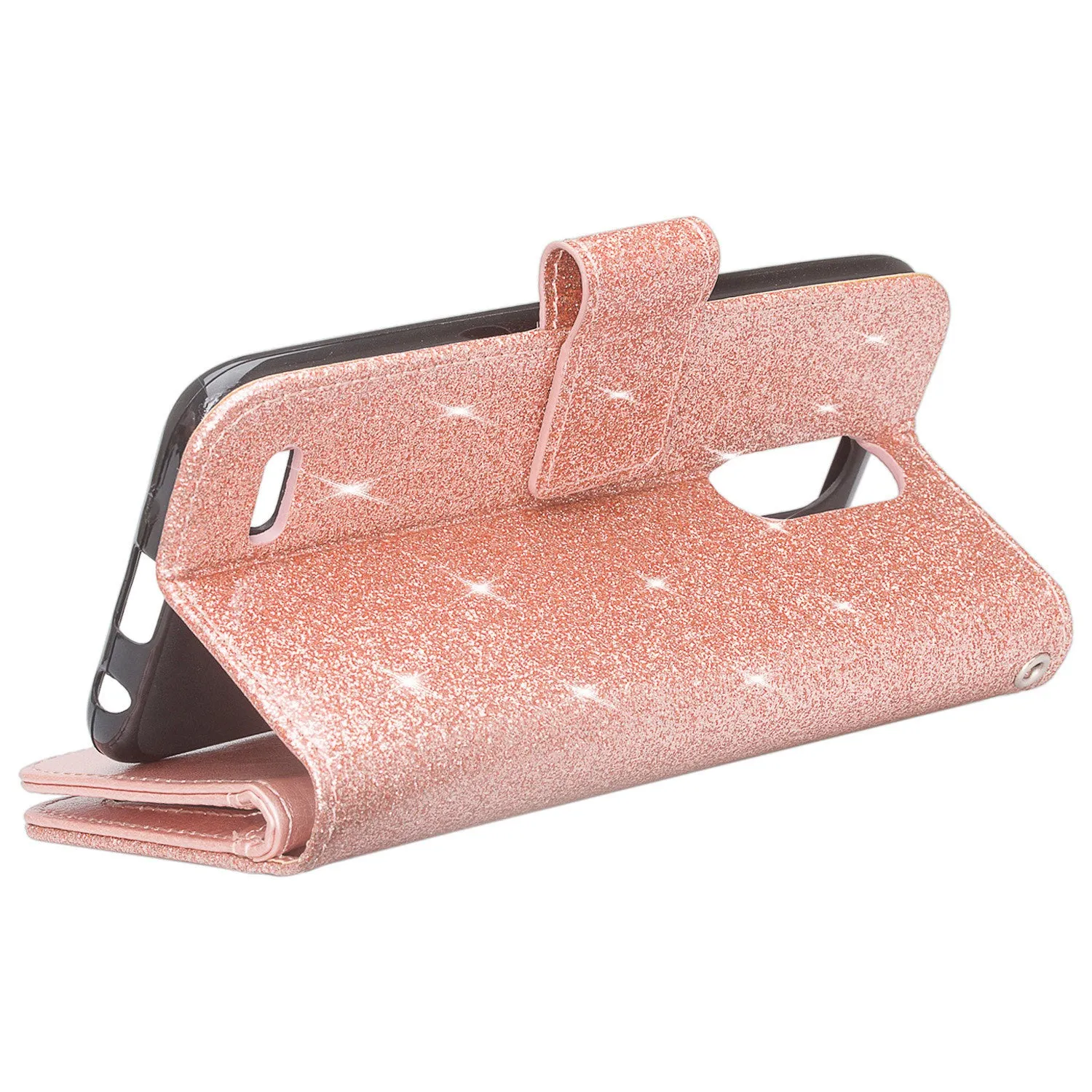 Coolpad Illumina Case,Legacy Go Case,  [Wrist Strap] Glitter Faux Leather Flip Credit Card Holder [Kickstand Feature] Protective Wallet Case Clutch Case -Rose Gold