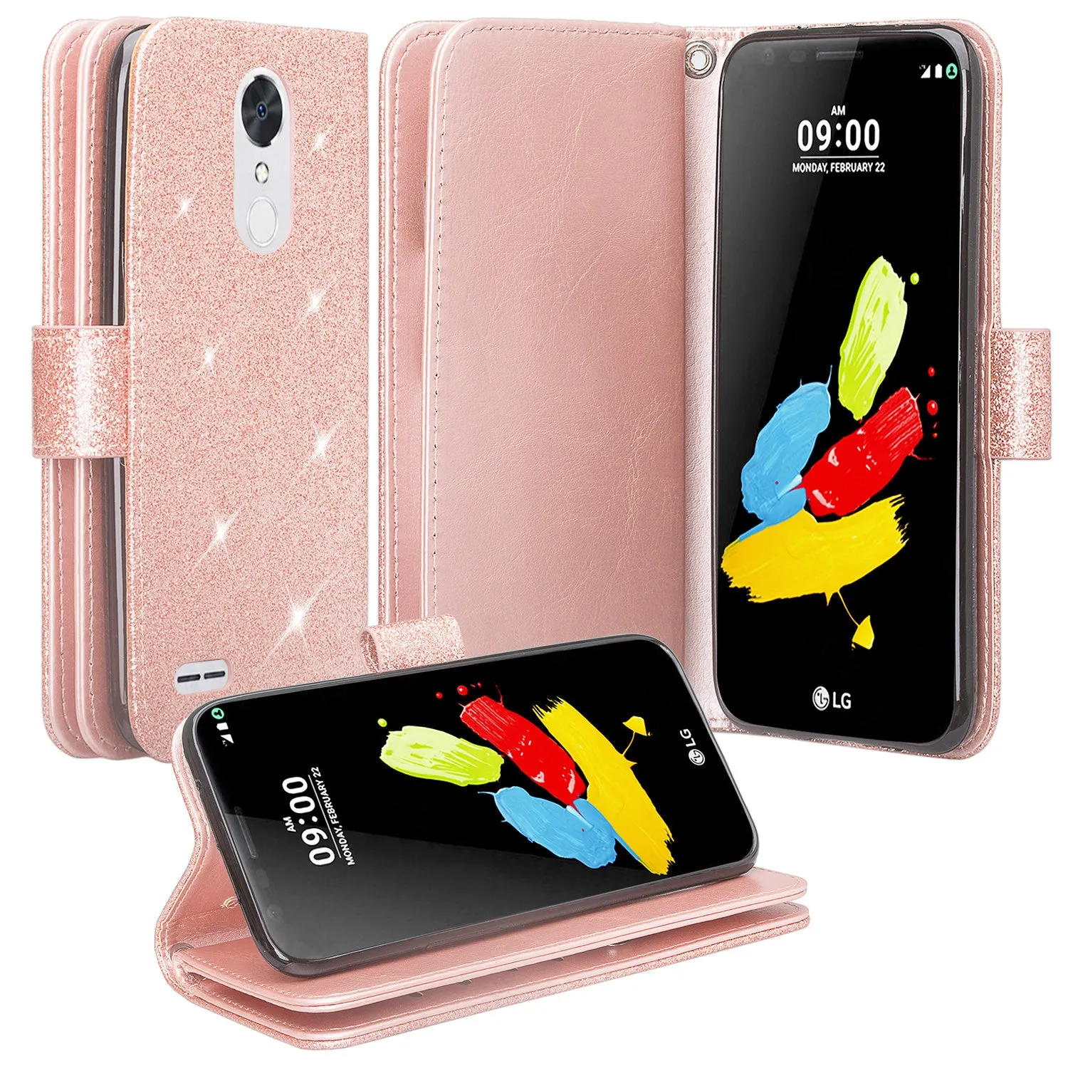 Coolpad Illumina Case,Legacy Go Case,  [Wrist Strap] Glitter Faux Leather Flip Credit Card Holder [Kickstand Feature] Protective Wallet Case Clutch Case -Rose Gold