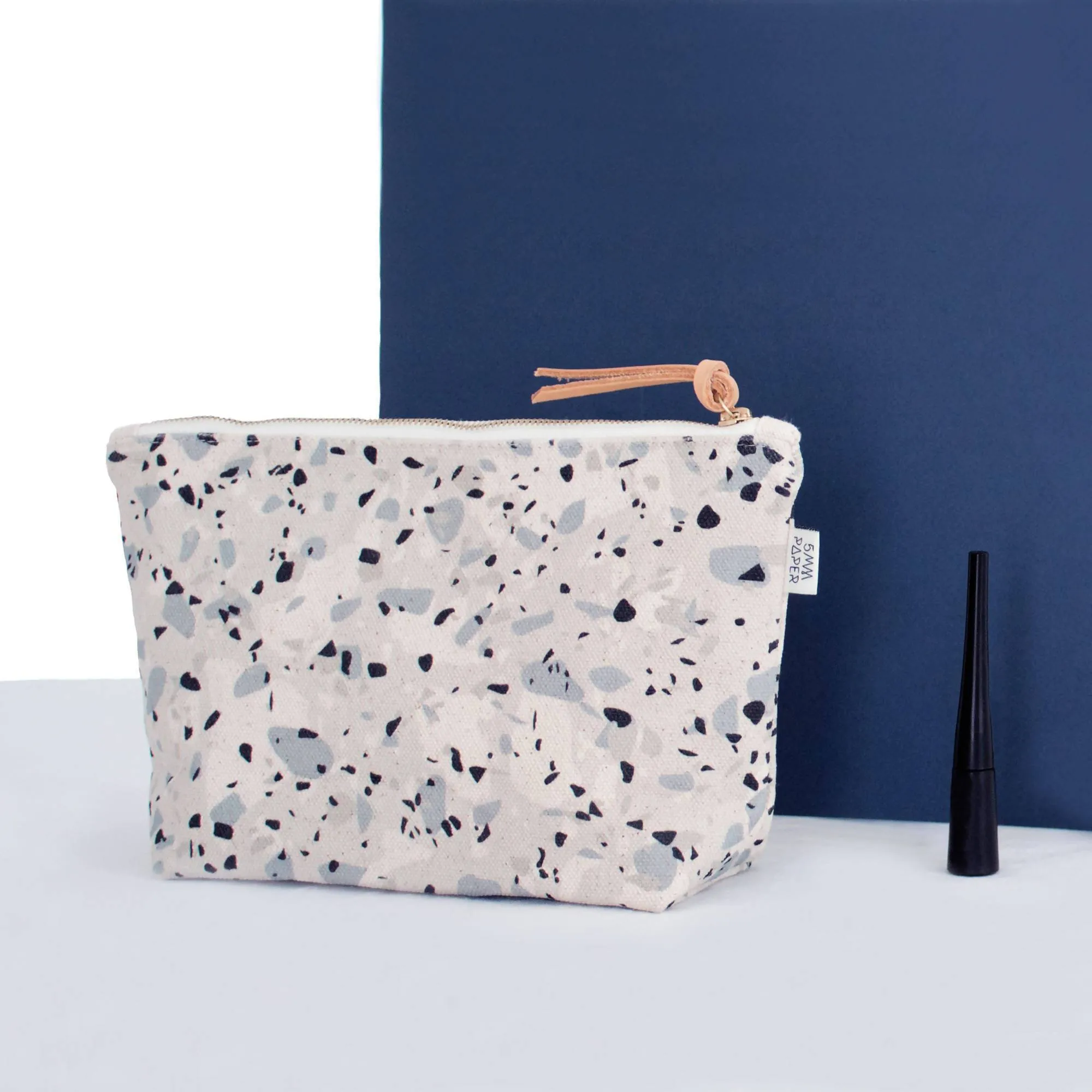 Cotton Canvas Cosmetic / Make-up Bag - Terrazzo Blue Grey I