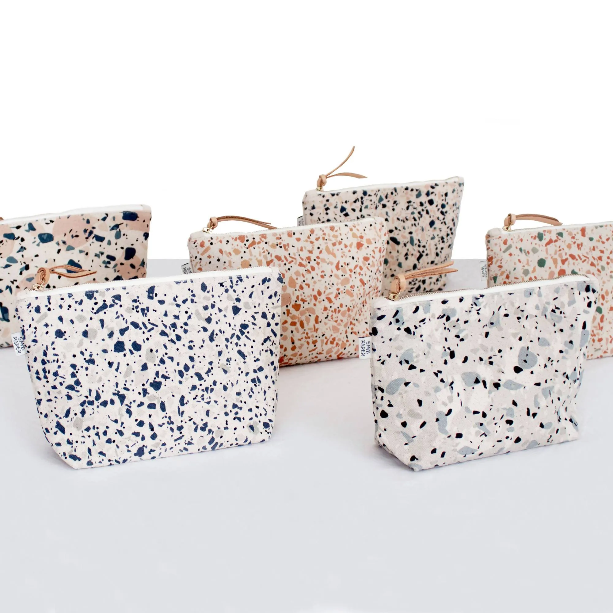 Cotton Canvas Cosmetic / Make-up Bag - Terrazzo Blue Grey I