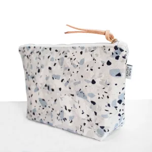 Cotton Canvas Cosmetic / Make-up Bag - Terrazzo Blue Grey I