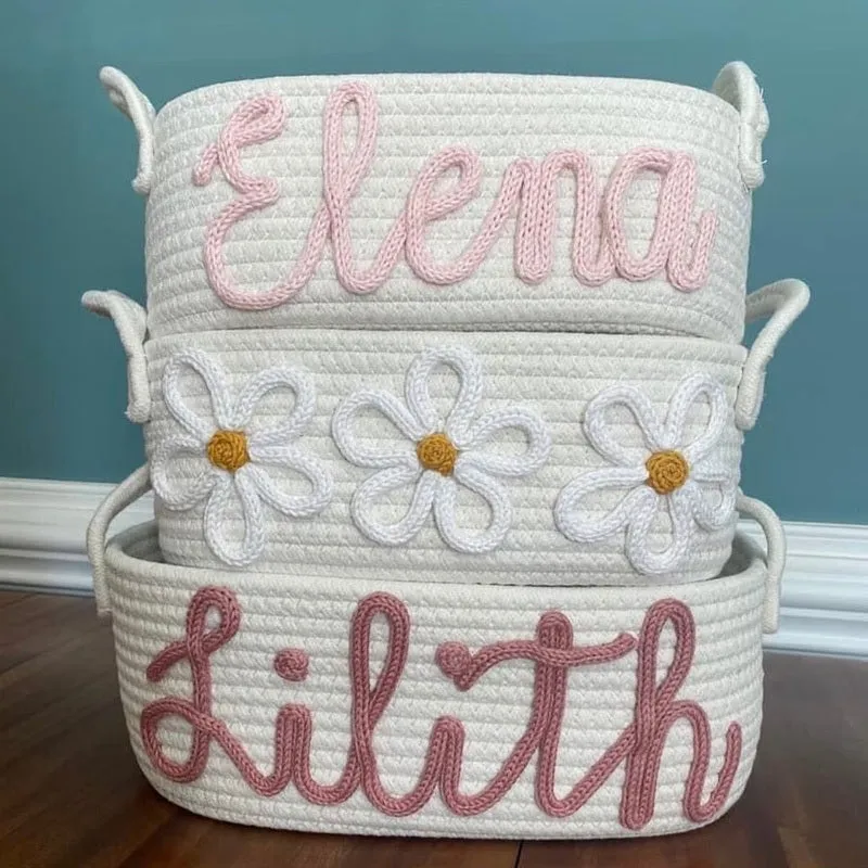 Custom Baby Name Basket, Baby Shower Gift Basket, Customized rope Basket
