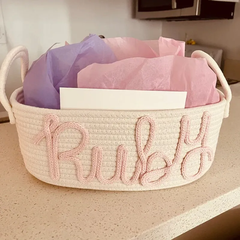 Custom Baby Name Basket, Baby Shower Gift Basket, Customized rope Basket