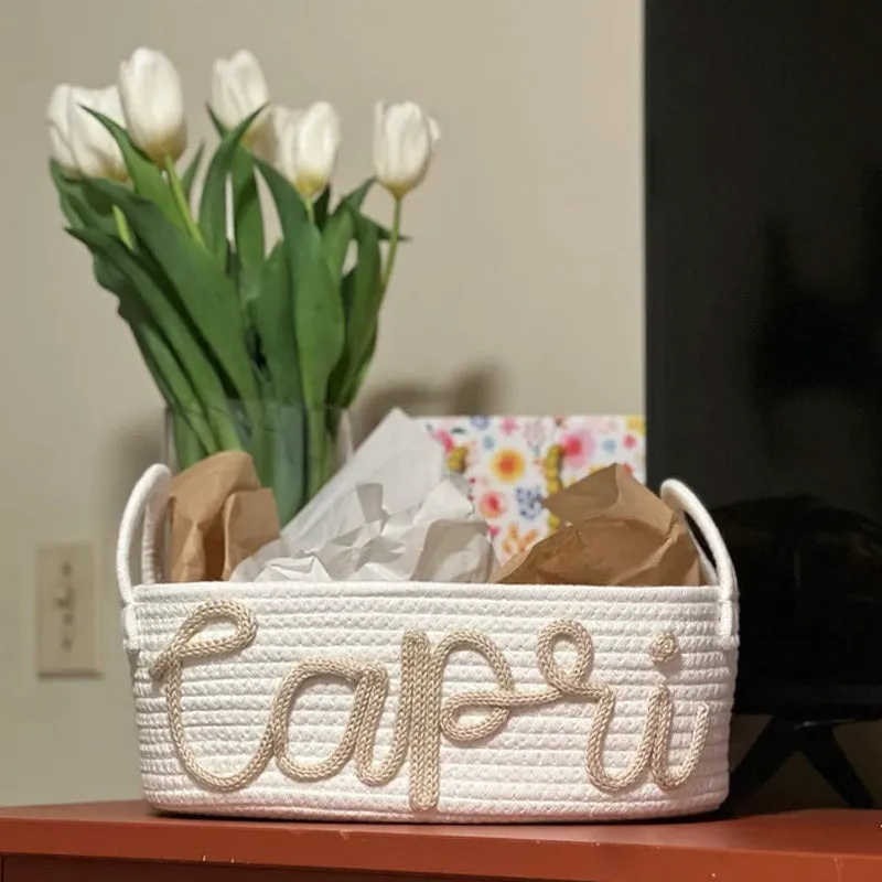 Custom Baby Name Basket, Baby Shower Gift Basket, Customized rope Basket