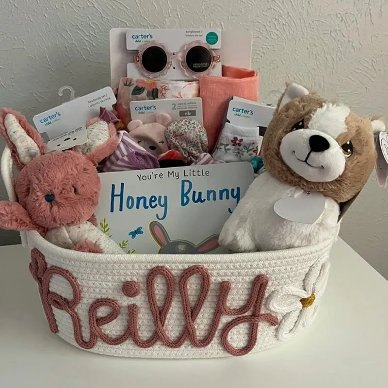 Custom Baby Name Basket, Baby Shower Gift Basket, Customized rope Basket