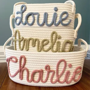 Custom Baby Name Basket, Baby Shower Gift Basket, Customized rope Basket