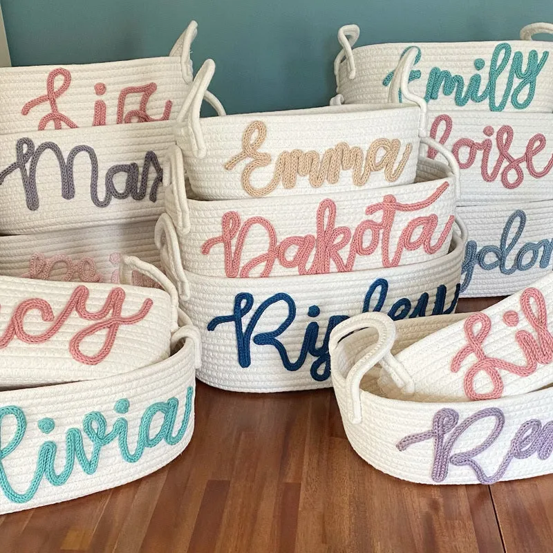 Custom Baby Name Basket, Baby Shower Gift Basket, Customized rope Basket