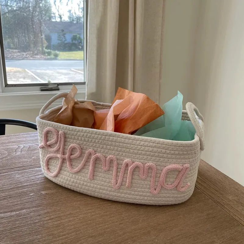 Custom Baby Name Basket, Baby Shower Gift Basket, Customized rope Basket