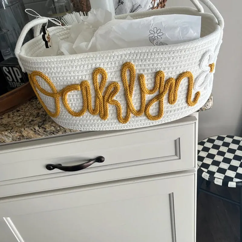 Custom Baby Name Basket, Baby Shower Gift Basket, Customized rope Basket