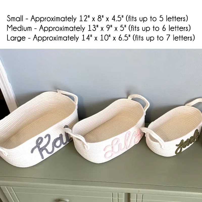 Custom Baby Name Basket, Baby Shower Gift Basket, Customized rope Basket