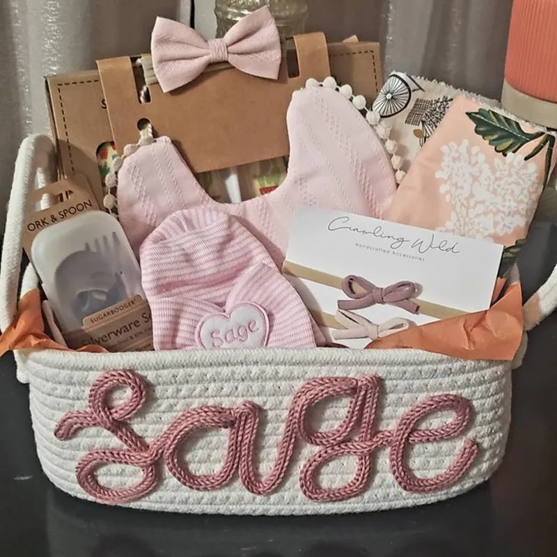 Custom Baby Name Basket, Baby Shower Gift Basket, Customized rope Basket