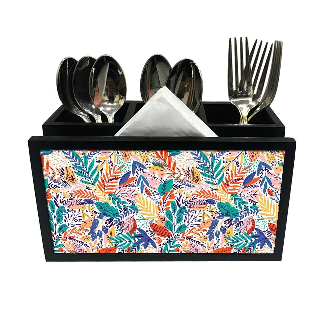 Cutlery Tissue Holder Napkin Stand -  Jungle Green Multicolor Florals