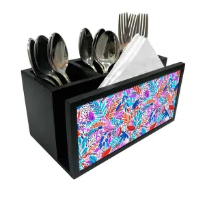 Cutlery Tissue Holder Napkin Stand -  Jungle Orange and Purple Florals