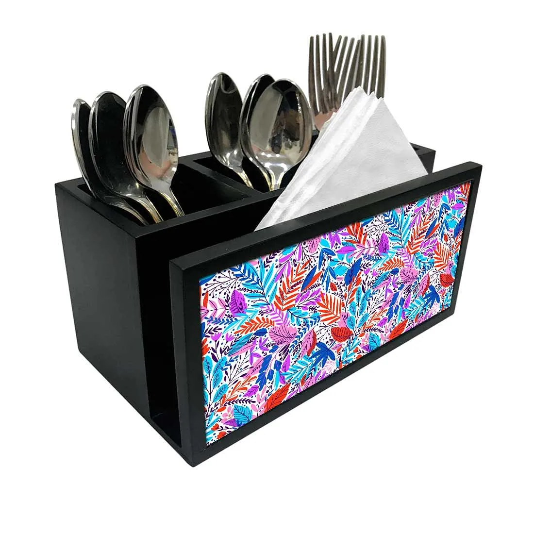 Cutlery Tissue Holder Napkin Stand -  Jungle Orange and Purple Florals