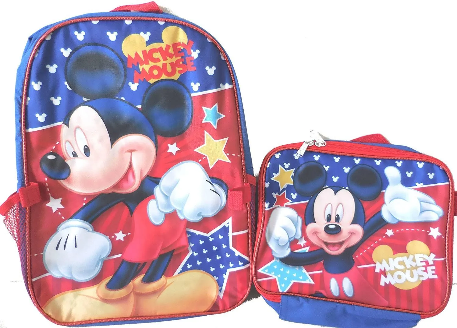 Disney Mickey Mouse Red & Blue 16 Inch Large Backpack w/ Detachable Lunch Kit